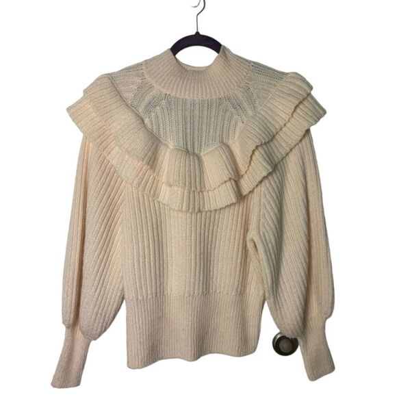 H&M SZ XS Cream Flounced Ruffle Sweater - Picture 3 of 5